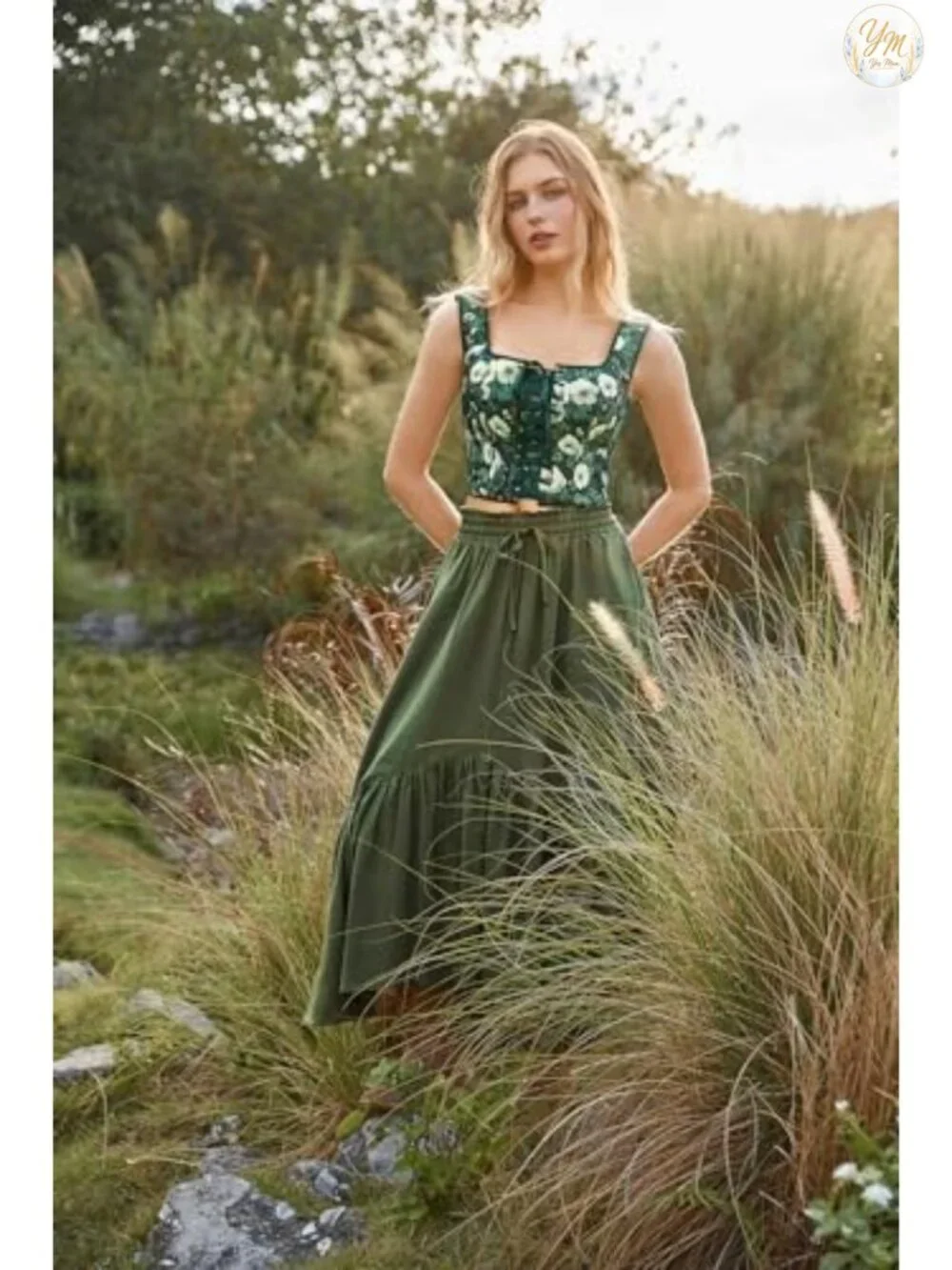 Overbust Corset with Boning, Sleeveless Lace-Up Floral Bustier